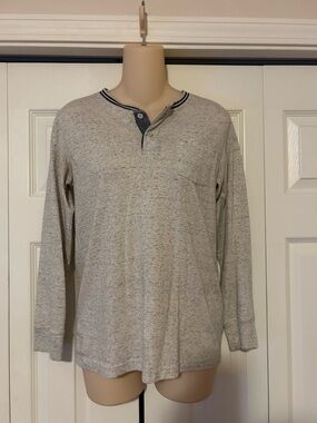 Route 66 Light Gray Long Sleeve Henley with Contrast Placket